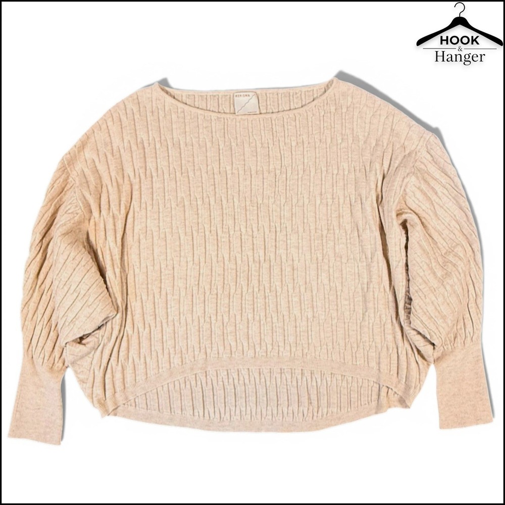 Kerisma Yuzu Daza Top G946 Knit Sweater M/L Beige Textured Batwing Wool Ecru Geo - Picture 3 of 9